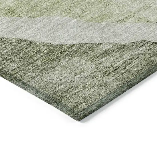 Olive Green And Beige Abstract Washable Indoor Outdoor Area Rug Photo 5