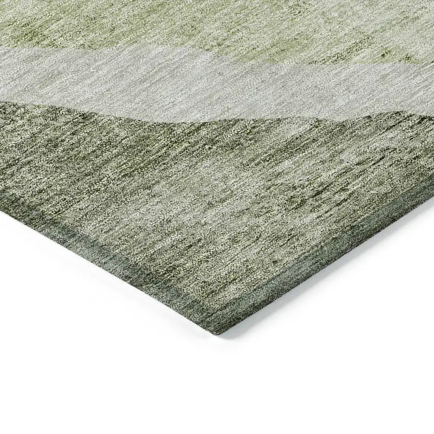 Olive Green And Beige Abstract Washable Indoor Outdoor Area Rug Photo 5