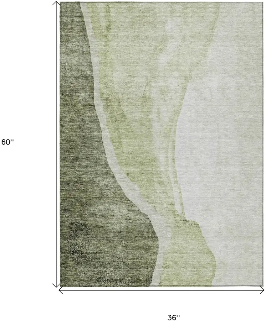 Olive Green And Beige Abstract Washable Indoor Outdoor Area Rug Photo 3