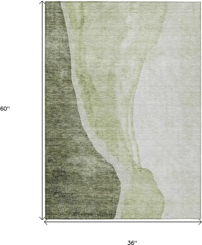 Olive Green And Beige Abstract Washable Indoor Outdoor Area Rug Photo 3