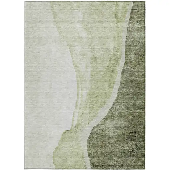 Olive Green And Beige Abstract Washable Indoor Outdoor Area Rug Photo 7