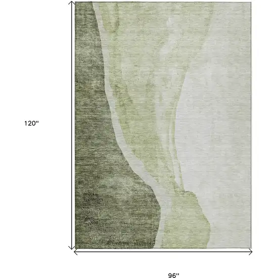 Olive Green And Beige Abstract Washable Indoor Outdoor Area Rug Photo 3