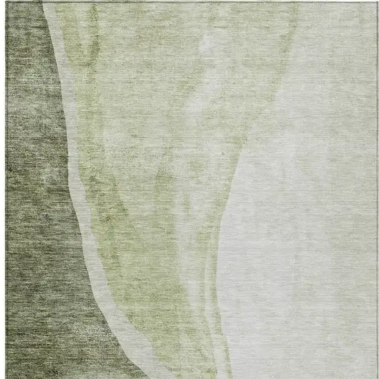 Olive Green And Beige Abstract Washable Indoor Outdoor Area Rug Photo 6