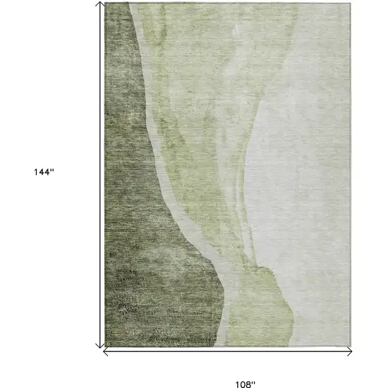 Olive Green And Beige Abstract Washable Indoor Outdoor Area Rug Photo 3