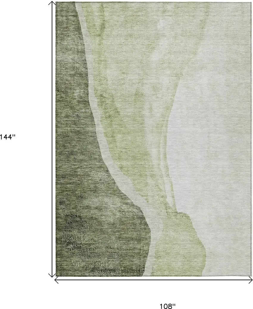 Olive Green And Beige Abstract Washable Indoor Outdoor Area Rug Photo 3