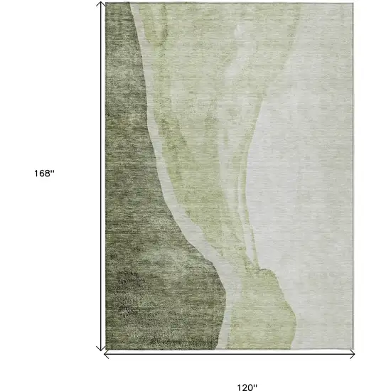 Olive Green And Beige Abstract Washable Indoor Outdoor Area Rug Photo 3