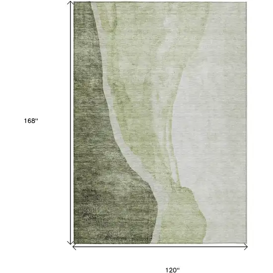 Olive Green And Beige Abstract Washable Indoor Outdoor Area Rug Photo 3