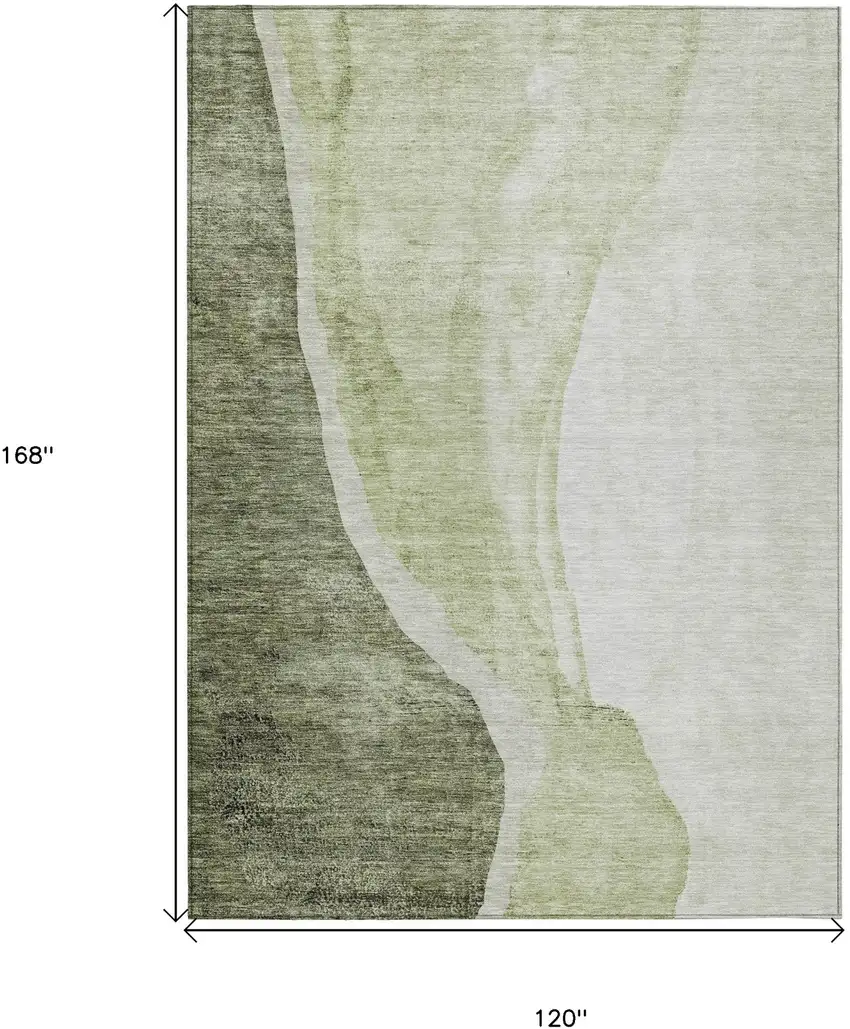 Olive Green And Beige Abstract Washable Indoor Outdoor Area Rug Photo 3