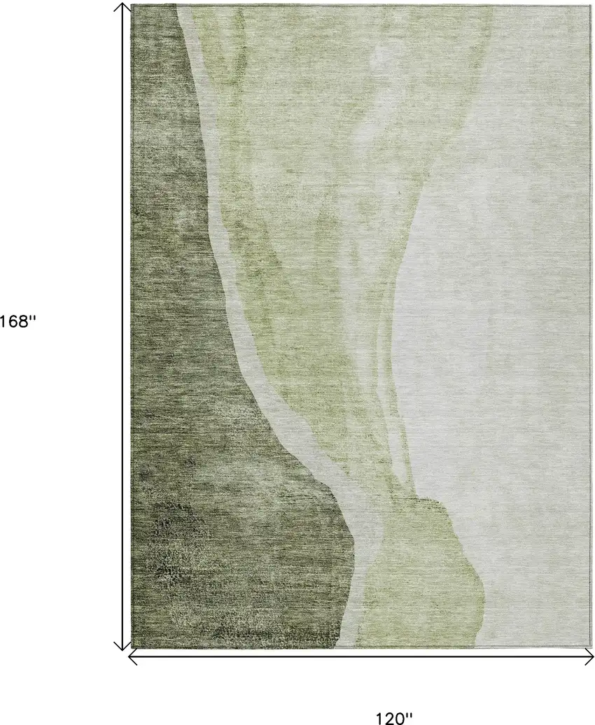 Olive Green And Beige Abstract Washable Indoor Outdoor Area Rug Photo 3