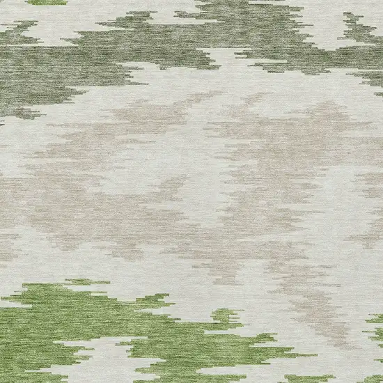 Olive Green And Beige Abstract Washable Indoor Outdoor Area Rug Photo 4