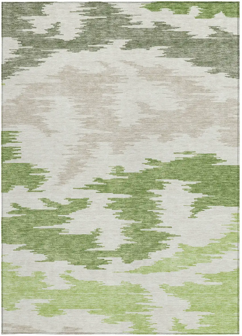 Olive Green And Beige Abstract Washable Indoor Outdoor Area Rug Photo 5