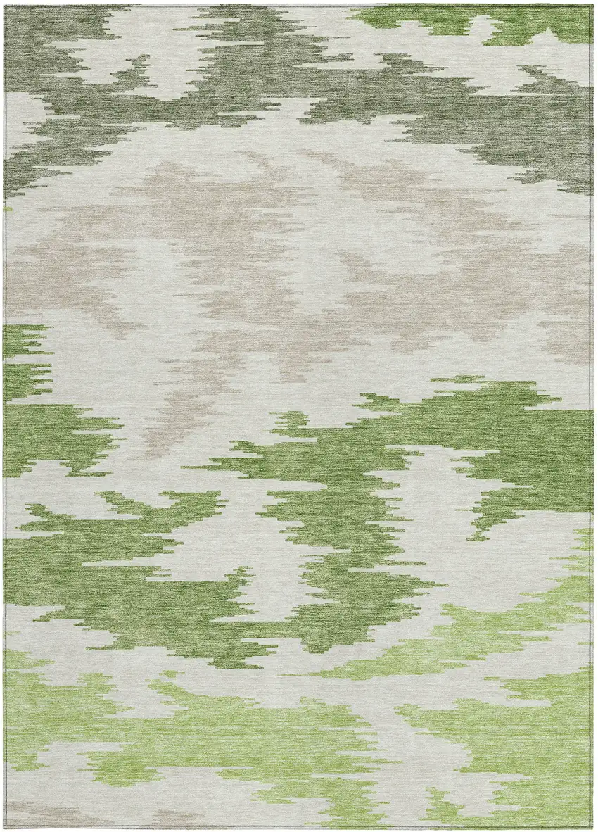 Olive Green And Beige Abstract Washable Indoor Outdoor Area Rug Photo 5
