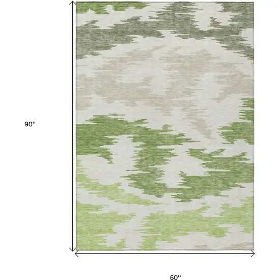 Olive Green And Beige Abstract Washable Indoor Outdoor Area Rug Photo 9