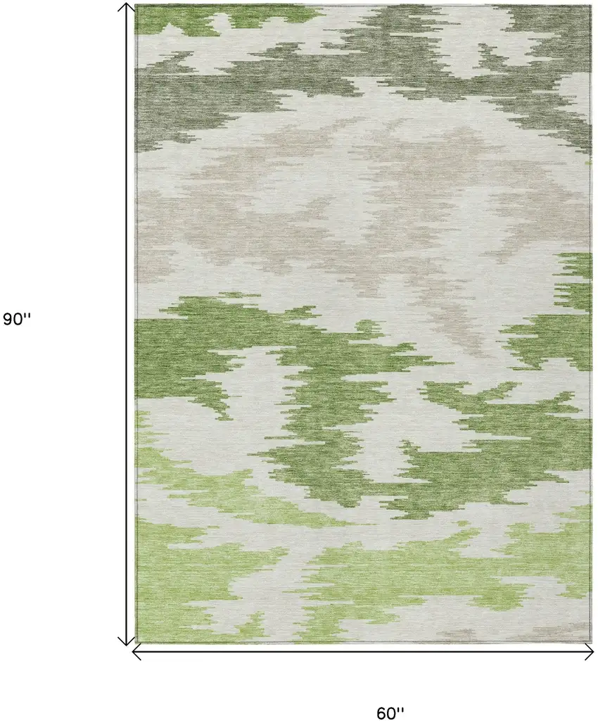 Olive Green And Beige Abstract Washable Indoor Outdoor Area Rug Photo 9