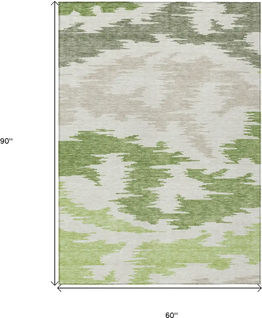 Olive Green And Beige Abstract Washable Indoor Outdoor Area Rug Photo 9