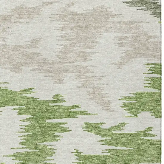 Olive Green And Beige Abstract Washable Indoor Outdoor Area Rug Photo 4