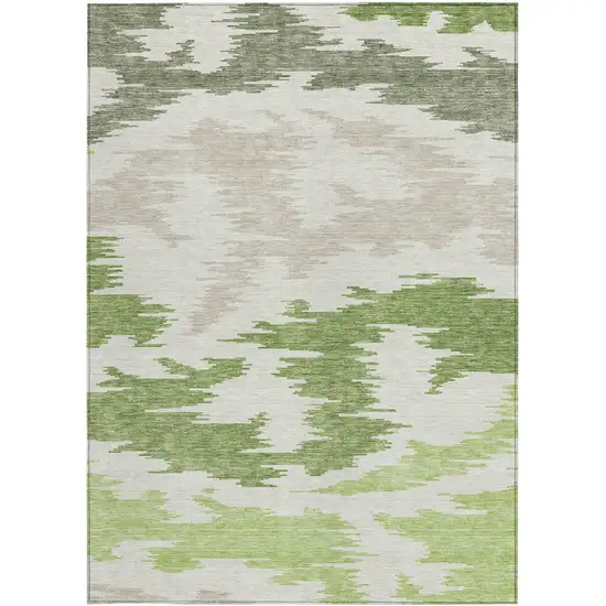 Olive Green And Beige Abstract Washable Indoor Outdoor Area Rug Photo 6