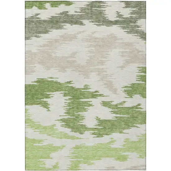 Olive Green And Beige Abstract Washable Indoor Outdoor Area Rug Photo 1