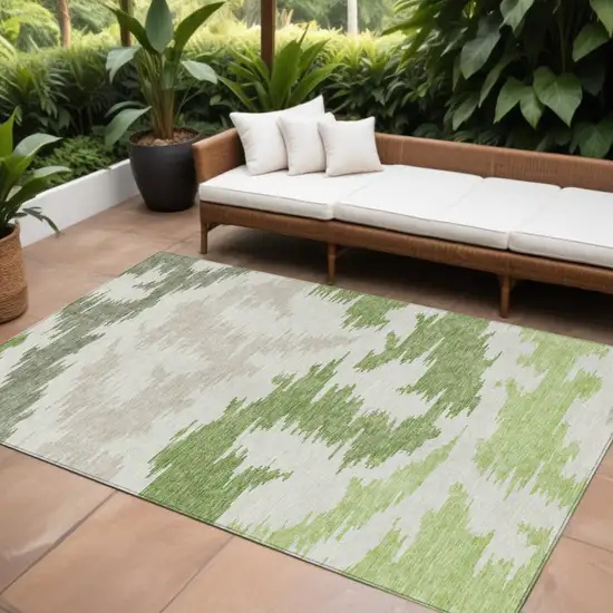 Olive Green And Beige Abstract Washable Indoor Outdoor Area Rug Photo 1