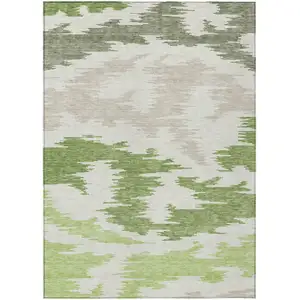Photo of Olive Green And Beige Abstract Washable Indoor Outdoor Area Rug