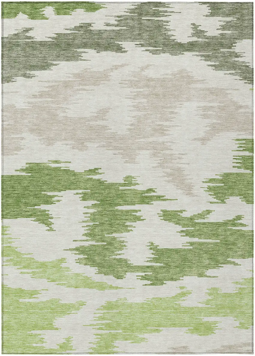 Olive Green And Beige Abstract Washable Indoor Outdoor Area Rug Photo 1