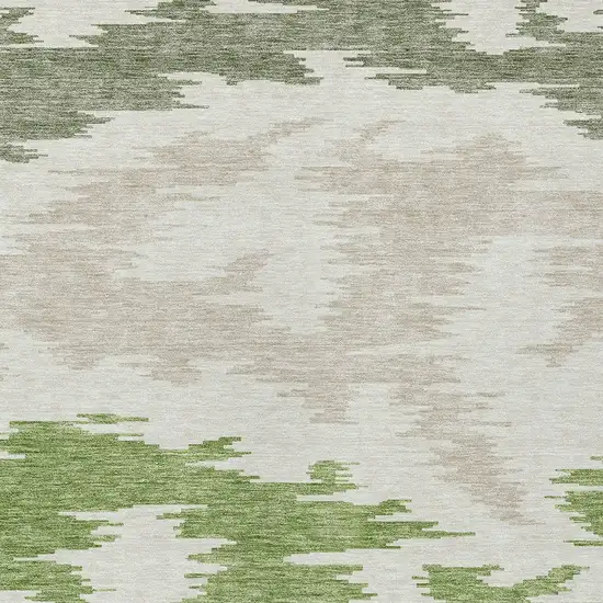 Olive Green And Beige Abstract Washable Indoor Outdoor Area Rug Photo 4