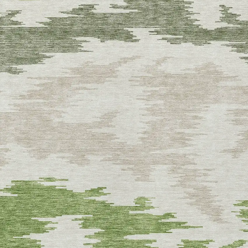 Olive Green And Beige Abstract Washable Indoor Outdoor Area Rug Photo 4