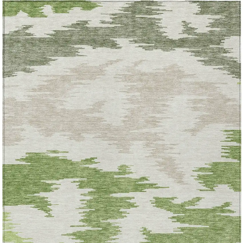 Olive Green And Beige Abstract Washable Indoor Outdoor Area Rug Photo 5