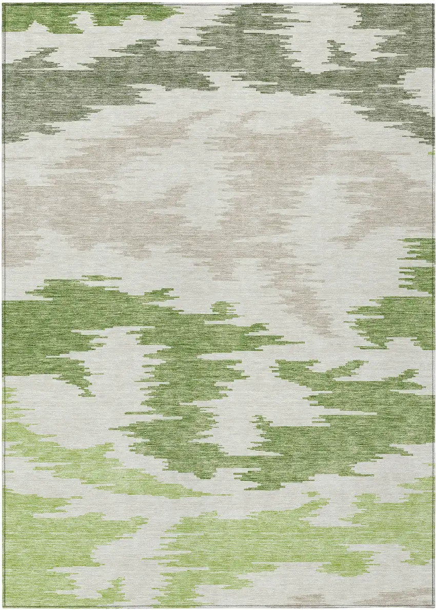 Olive Green And Beige Abstract Washable Indoor Outdoor Area Rug Photo 1