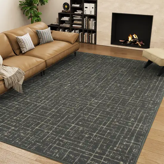 Olive Green And Beige Crosshatch Area Rug Photo 9