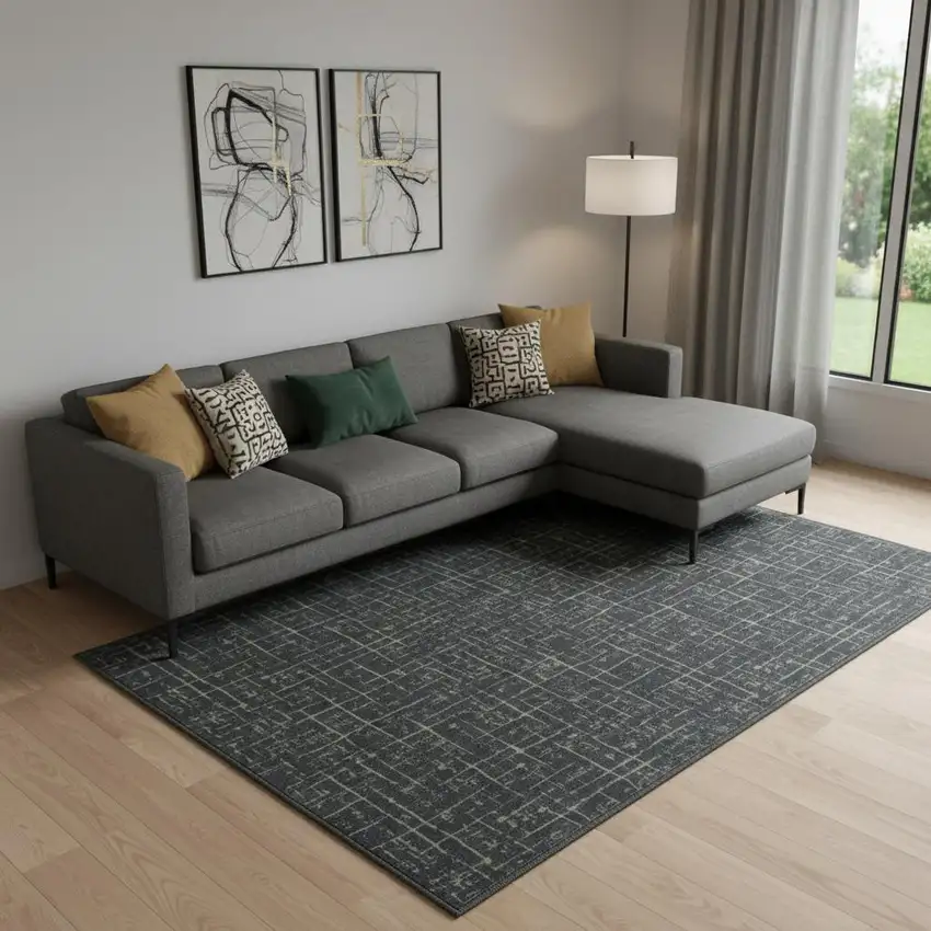 Olive Green And Beige Crosshatch Area Rug Photo 1