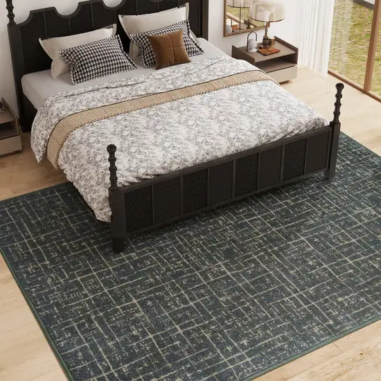 Olive Green And Beige Crosshatch Area Rug Photo 6