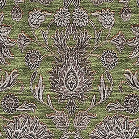 Olive Green And Beige Floral Washable Area Rug With UV Protection Photo 3