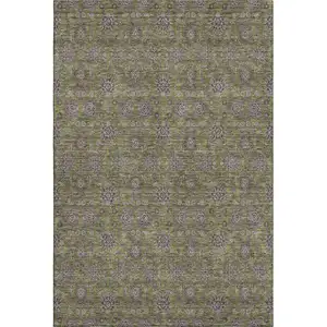 Photo of Olive Green And Beige Floral Washable Area Rug With UV Protection