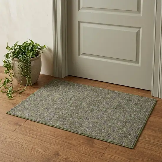 Olive Green And Beige Floral Washable Area Rug With UV Protection Photo 1