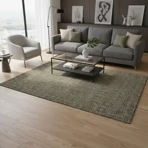 Photo of Olive Green And Beige Floral Washable Area Rug With UV Protection