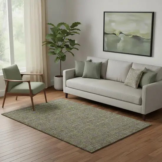 Olive Green And Beige Floral Washable Area Rug With UV Protection Photo 1