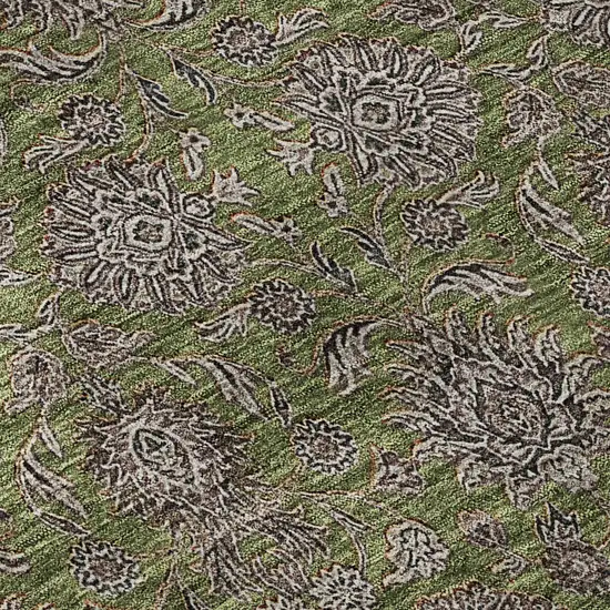 Olive Green And Beige Floral Washable Area Rug With UV Protection Photo 9