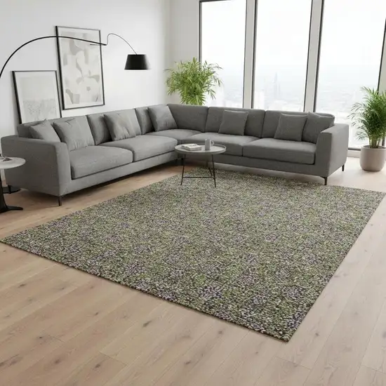 Olive Green And Beige Floral Washable Area Rug With UV Protection Photo 1