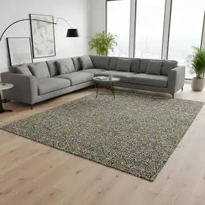 Photo of Olive Green And Beige Floral Washable Area Rug With UV Protection