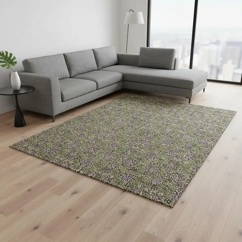 Olive Green And Beige Floral Washable Area Rug With UV Protection Photo 1
