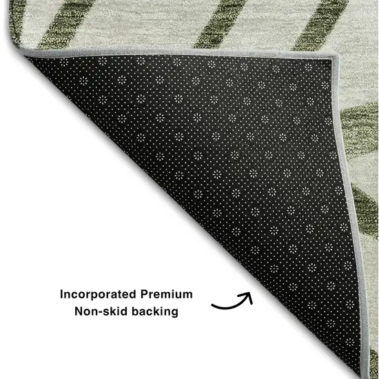 Olive Green And Beige Floral Washable Area Rug With UV Protection Photo 7