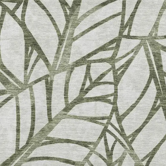 Olive Green And Beige Floral Washable Area Rug With UV Protection Photo 3