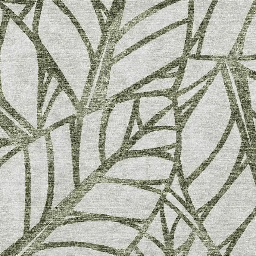 Olive Green And Beige Floral Washable Area Rug With UV Protection Photo 3