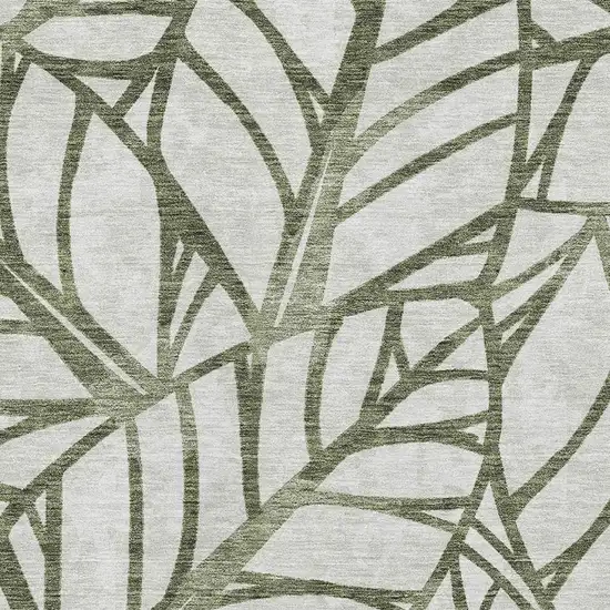 Olive Green And Beige Floral Washable Area Rug With UV Protection Photo 3