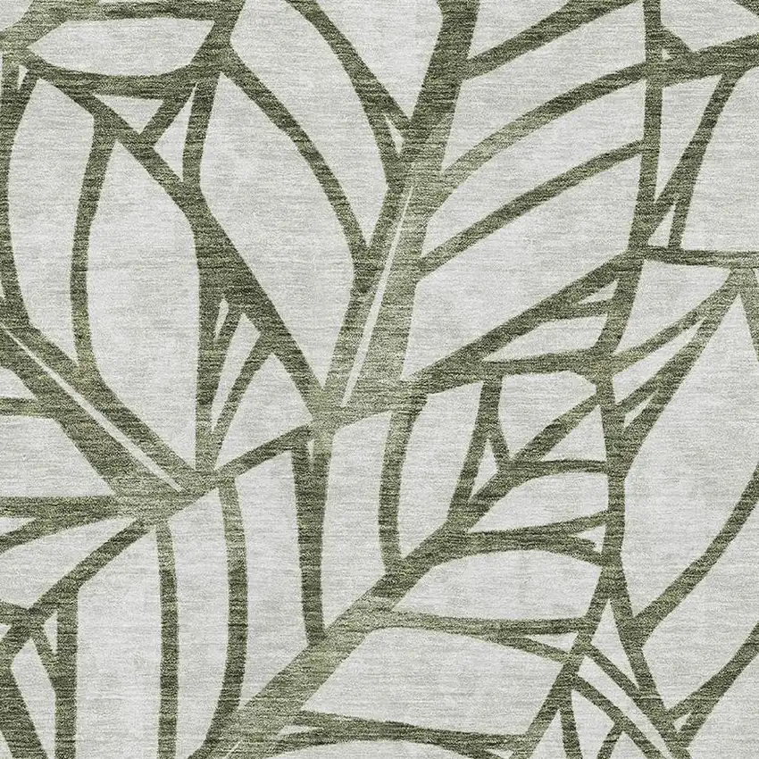 Olive Green And Beige Floral Washable Area Rug With UV Protection Photo 3