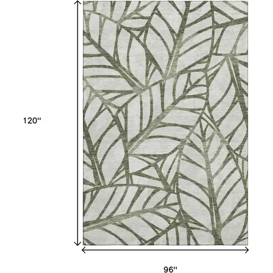 Olive Green And Beige Floral Washable Area Rug With UV Protection Photo 3