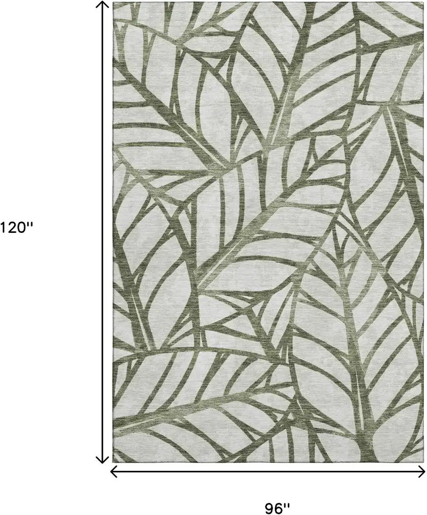 Olive Green And Beige Floral Washable Area Rug With UV Protection Photo 3