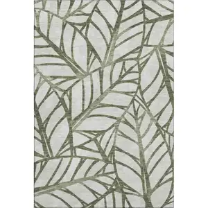 Photo of Olive Green And Beige Floral Washable Area Rug With UV Protection