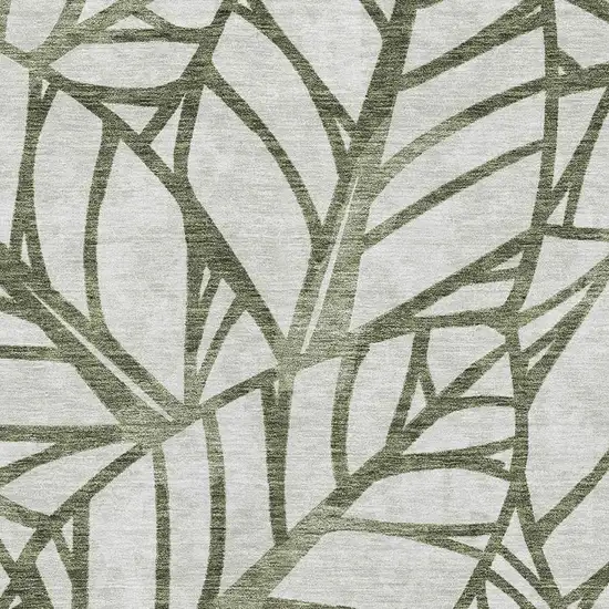 Olive Green And Beige Floral Washable Area Rug With UV Protection Photo 3